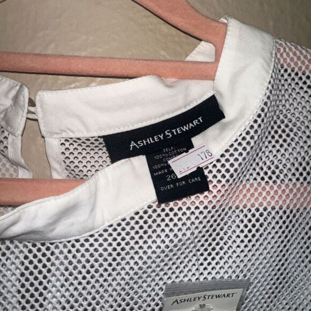 Ashley Stewart White Mesh Ruffle Trim Top Plus Size‎ 26/28 NWT - Picture 7 of 7